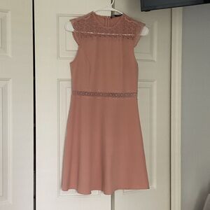 Zara Sleeveless Lace-Yoke Mini Dress in Dusty Pink